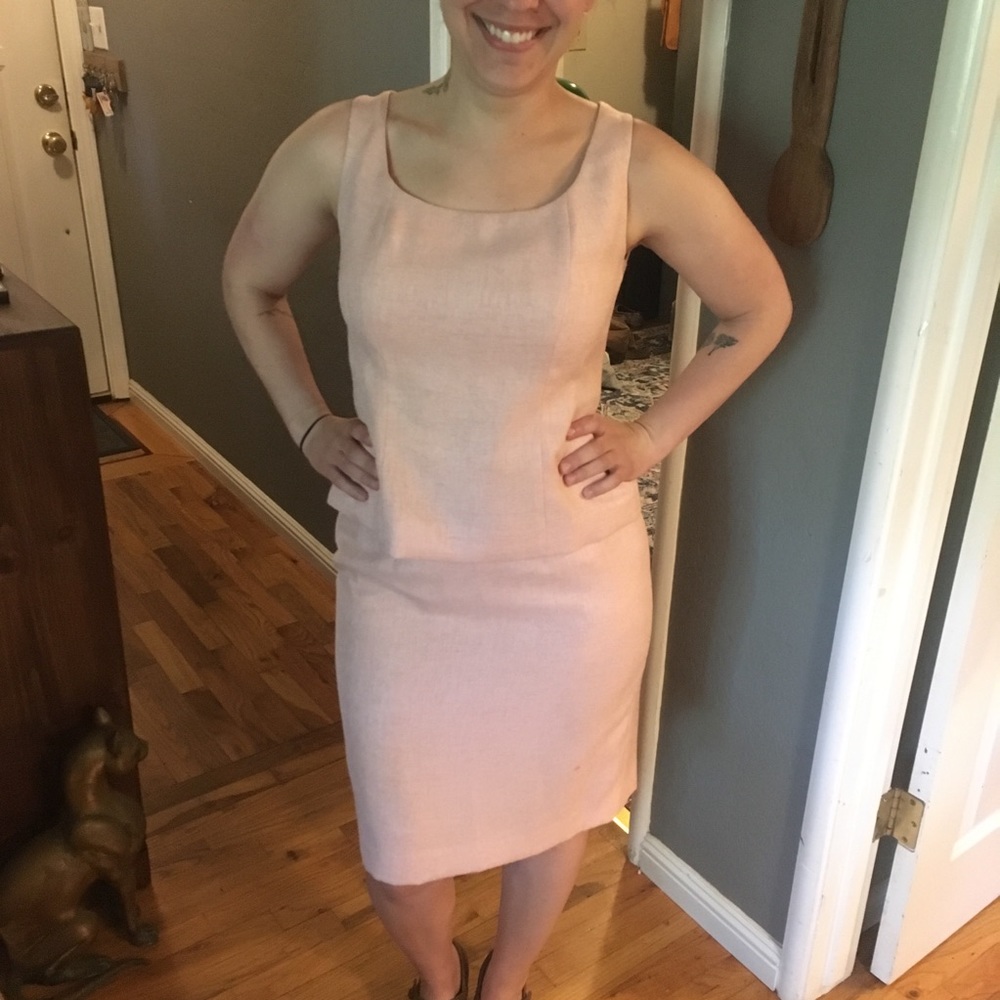 Pale Pink Skirt Suit with Long Blazer